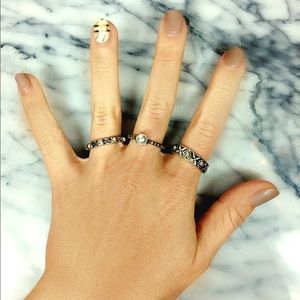 3-Piece Faux Pearl Silver-Colored Ring Set